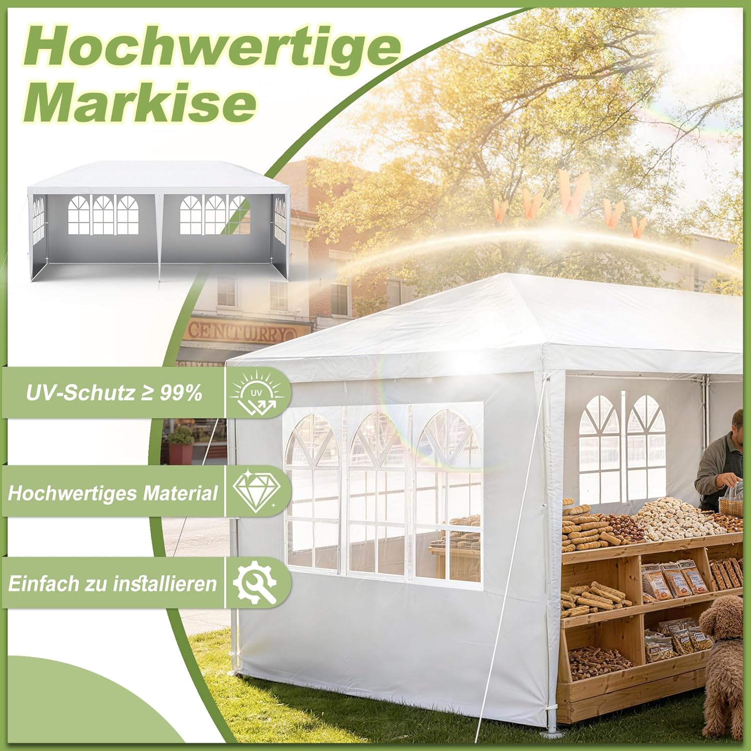 LZQ - Tonnelle de jardin 3x3m, montage emboîtement, imperméable, 4 parois, fenêtres, toit