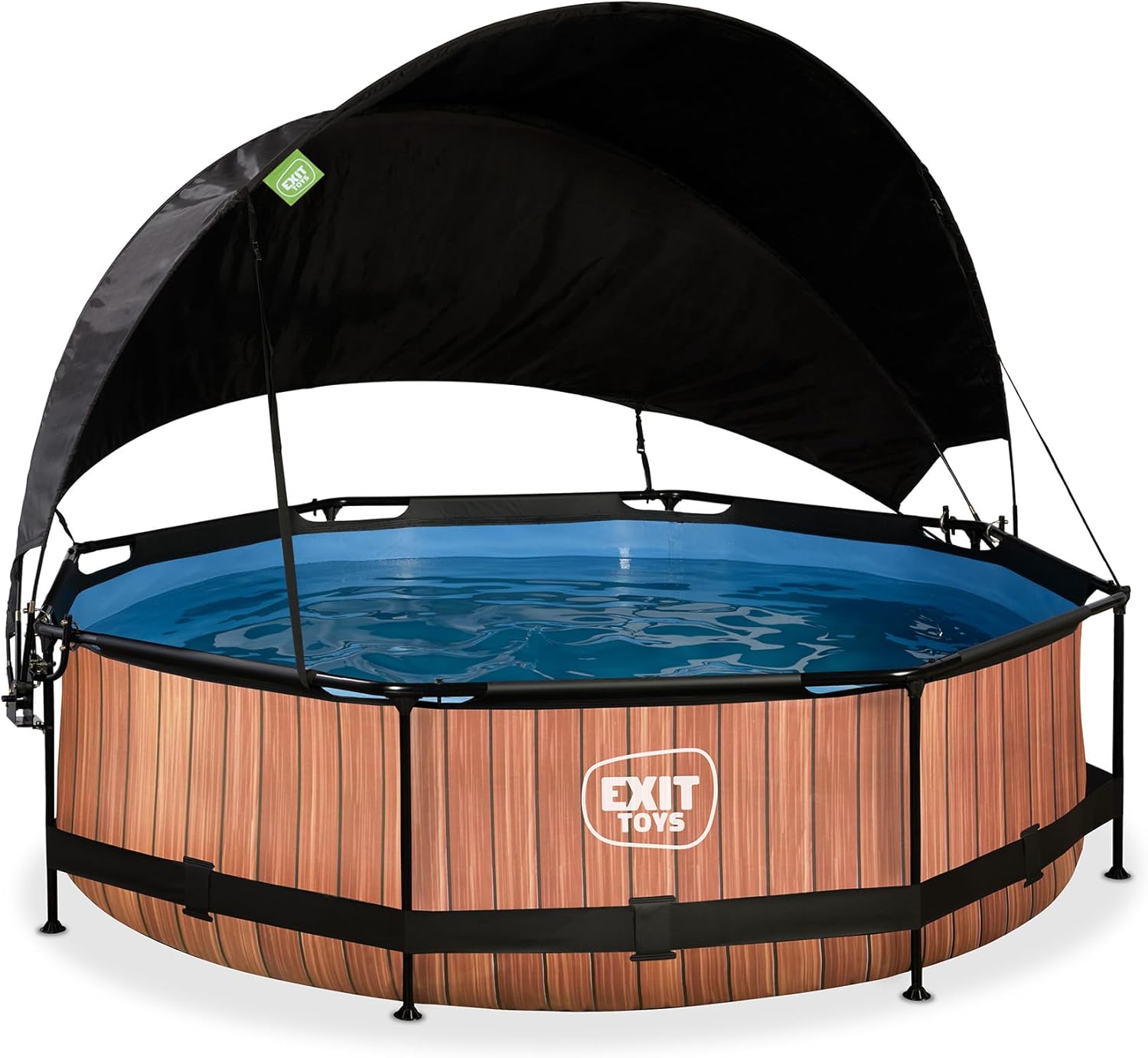 jardinite - Piscine Wood série - ø300x76cm - voile d’ombrage, pompe filtrante, UV, entrée basse - Marron