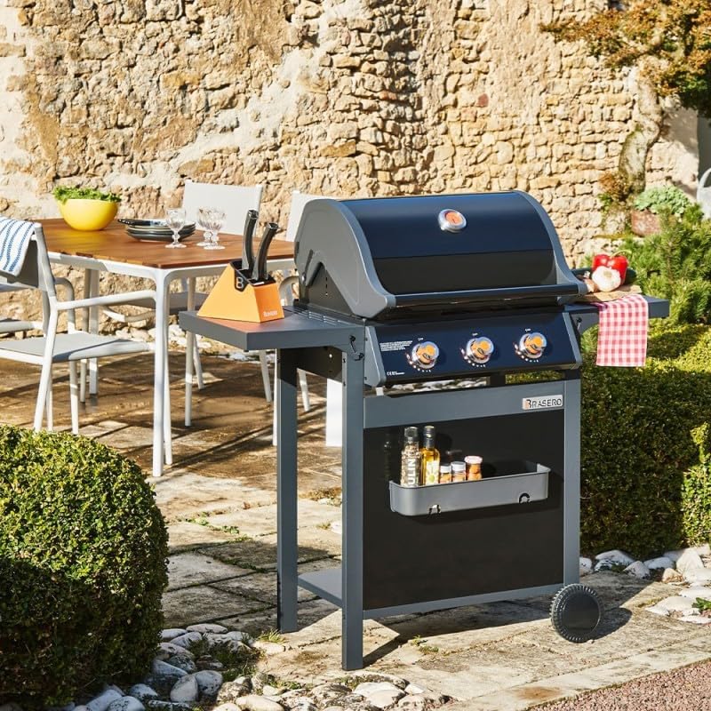 Favex - Spring II - barbecue gaz 3 brûleurs 9,95 kW, mixte grille & plancha, EASY CLEAN, tablettes rabattables, jusqu'à
