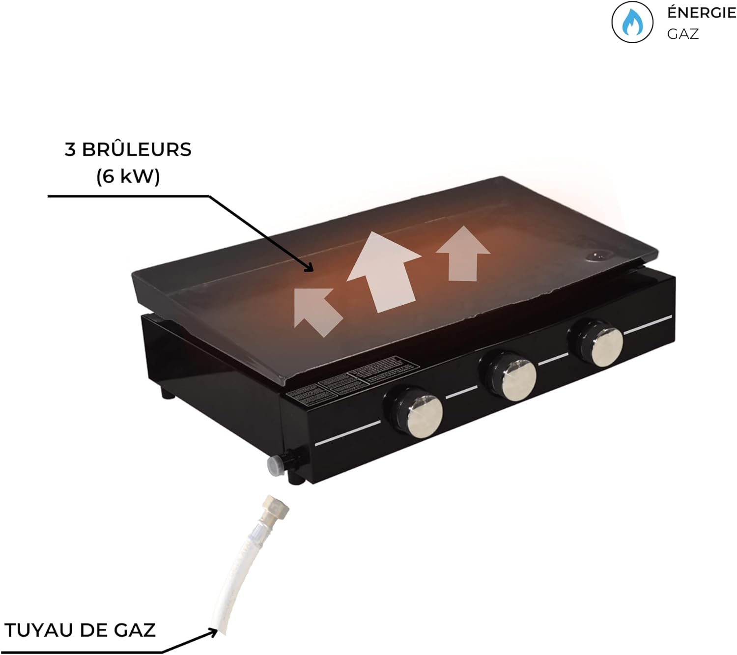 Cook’in Garden - plancha gaz 3 brûleurs, acier émaillé, 10 pers, bac amovible
