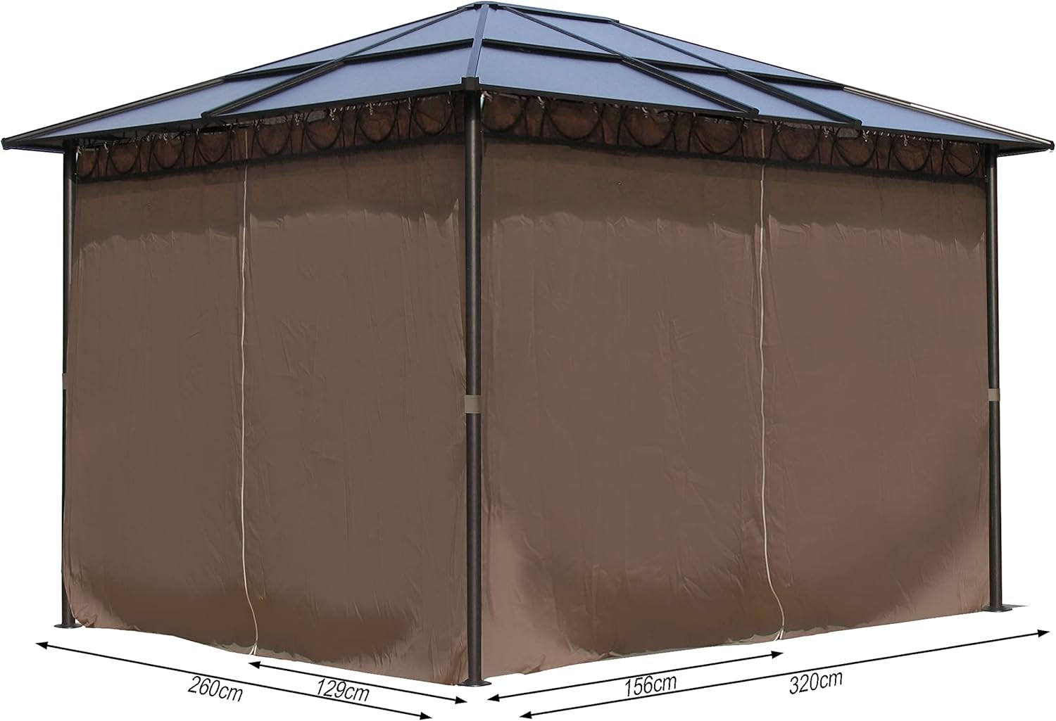 jardinite - tonnelle rigide métal - 3 x 3,6 m - panneaux latéraux polycarbonate, anti-poussière