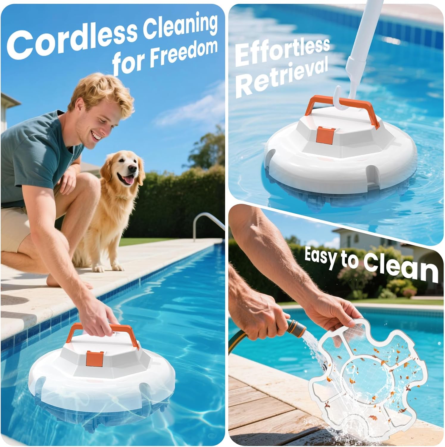 2026 Robot aspirateur de Piscine sans Fil pour Piscine Hors Sol 120 Minutes d'autonomie, Nettoyeur de Piscine Automatique pour Piscine creusée jusqu'à 1000 Pieds carrés Robot de Piscine autoparquant