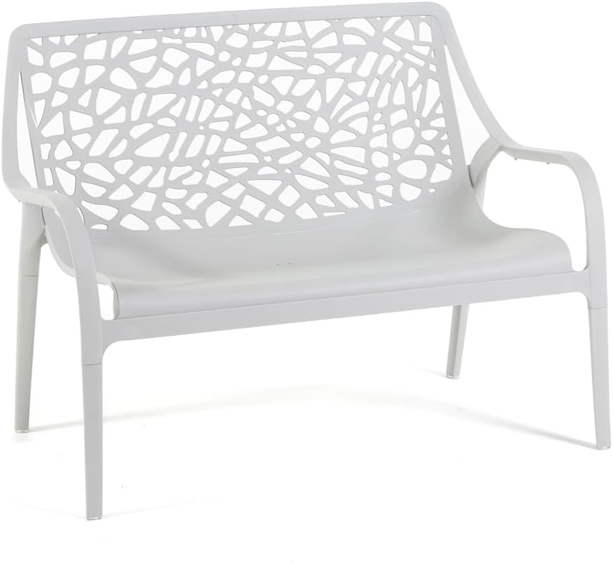 Salon de jardin - Maratea - 2 places + 2 fauteuils + table - polypropylène & fibre de verre, empilable, imperméable, gri