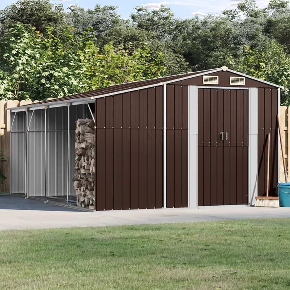 jardinite Abri de Jardin Marron 277x365,5x179 cm Acier galvanisé,Abris De Jardin,Abri De Stockage pour Jardin,Abri D'Outils De Jardin
