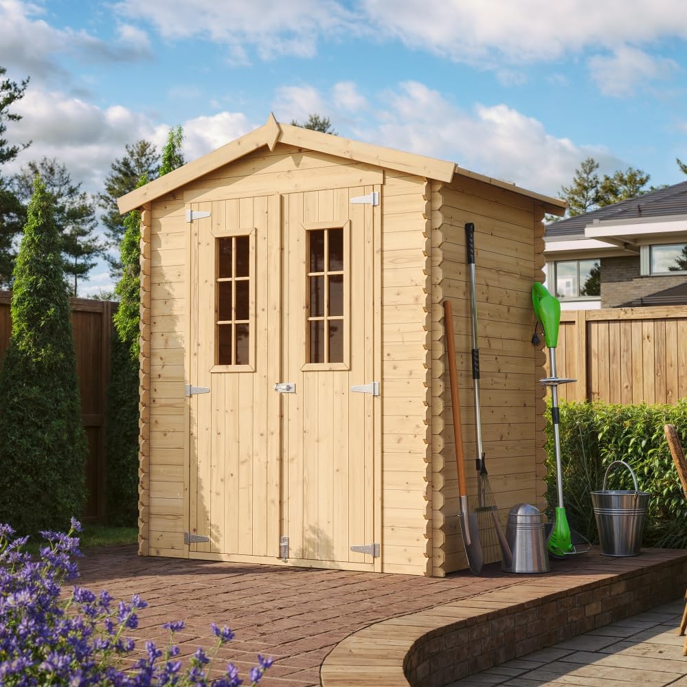 Abri de Jardin en Bois avec Sol TRAITÉ - Stockage extérieur I196xL136xH218 cm/ 1.98 m2 Petit abri à Outils, Local à vélos - jardinite M367C+M367G