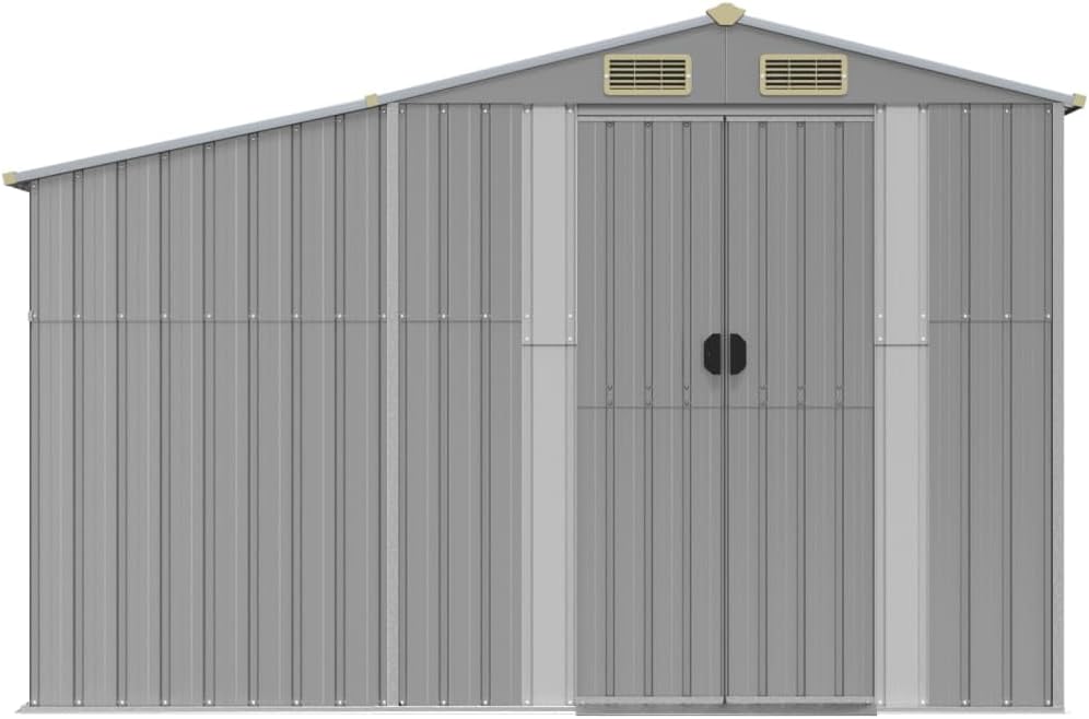 Abri de jardin en acier galvanisé – Organiseur d'outils avec toit incliné 277 x 365,5 x 179 cm – Durable pour bûches et charbon pour une utilisation en extérieur – Gris