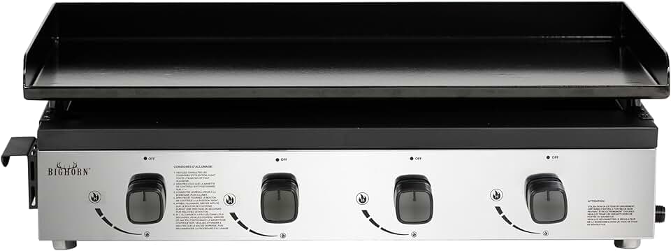 Plancha à gaz - 4 brûleurs, 10kW, noir, grande surface de cuisson