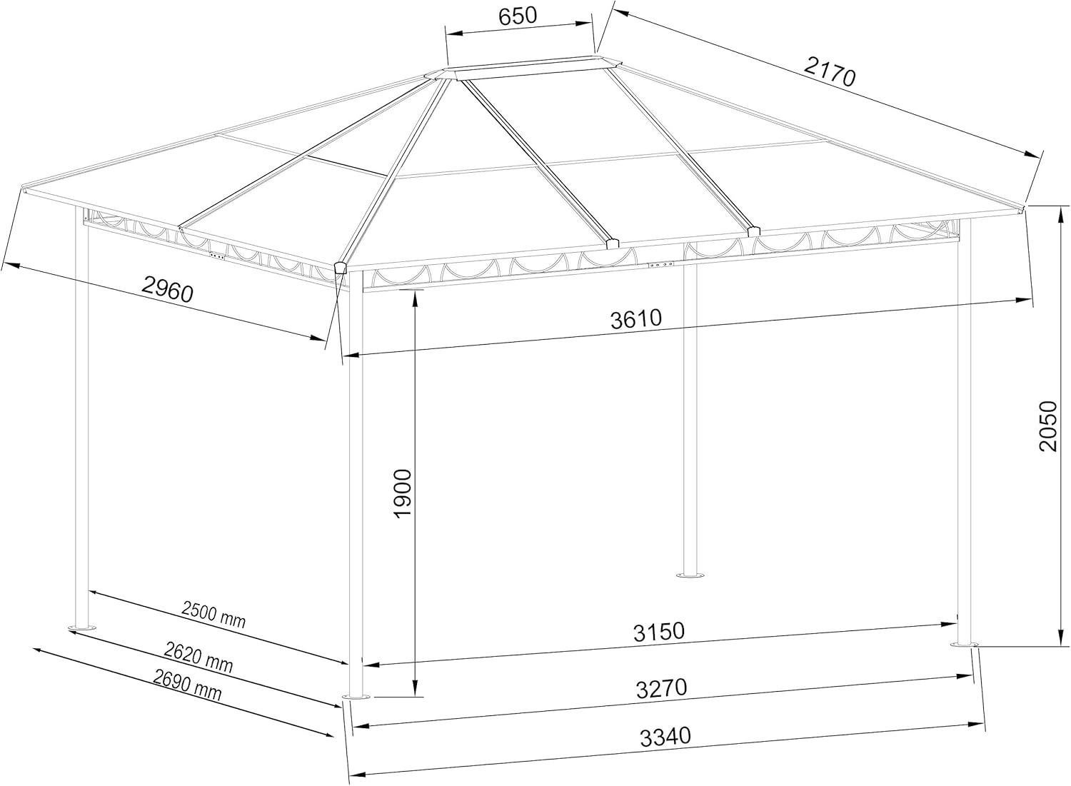 jardinite - tonnelle rigide métal - 3 x 3,6 m - panneaux latéraux polycarbonate, anti-poussière