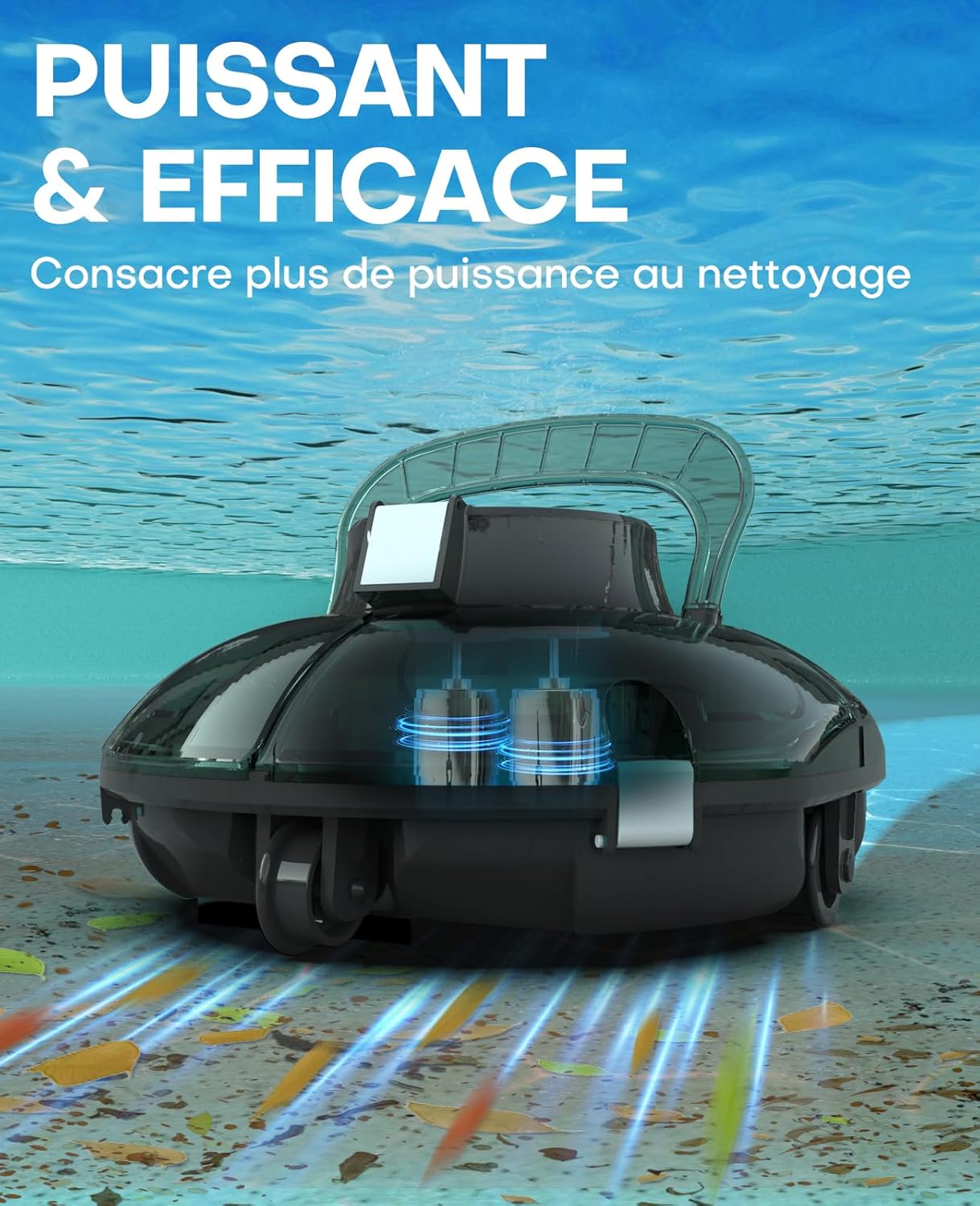 jardinite Winny 200 Robot Piscine, Aspirateur Piscine Sans Fil Avec Batterie, Autonomie 75 Min pour Piscines Hors-Sol 60m², Double Filtration,Stationnement Automatique(Transparent Vert Blanc)