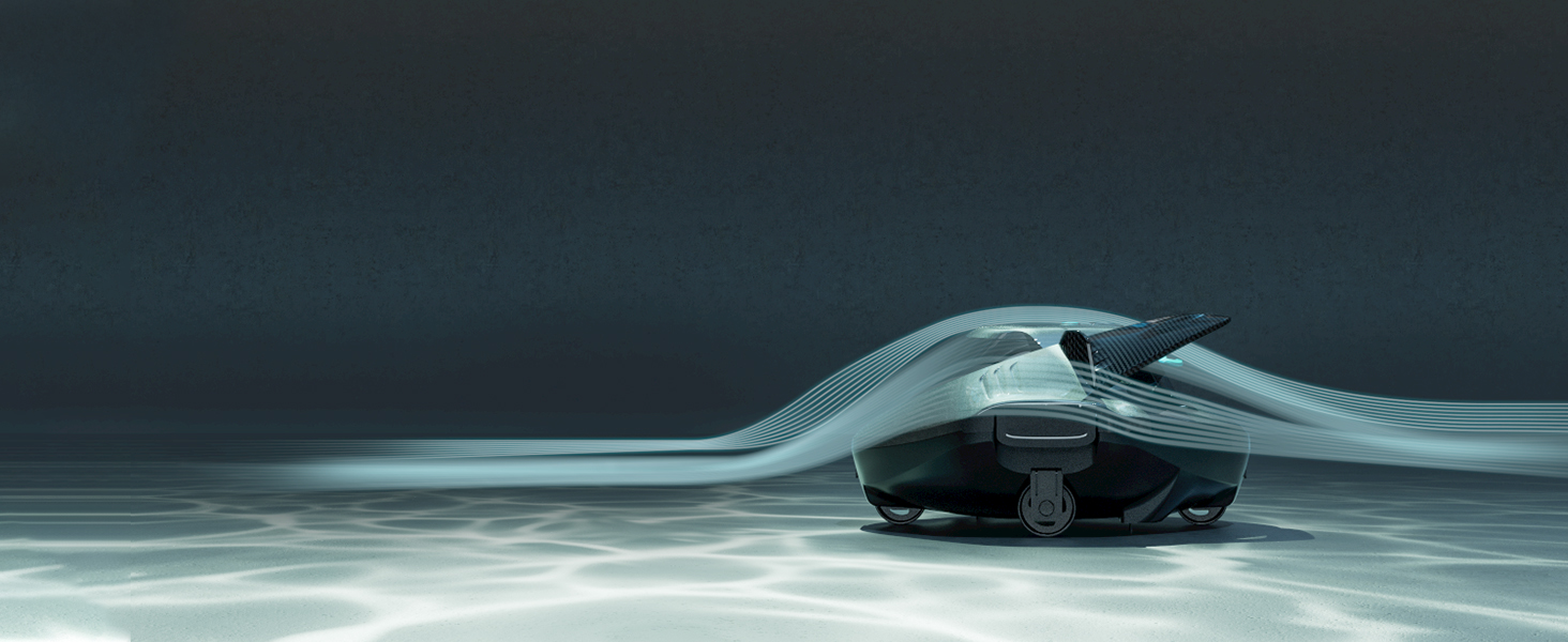 Élégante voiture de sport noire au design aérodynamique photographiée sur fond bleu sarcelle de la surface de l'eau.