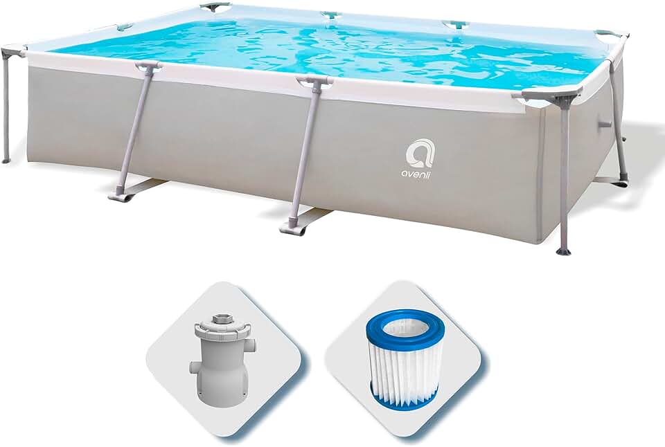 jardinite - Piscine rectangulaire structurelle - gris - montage facile