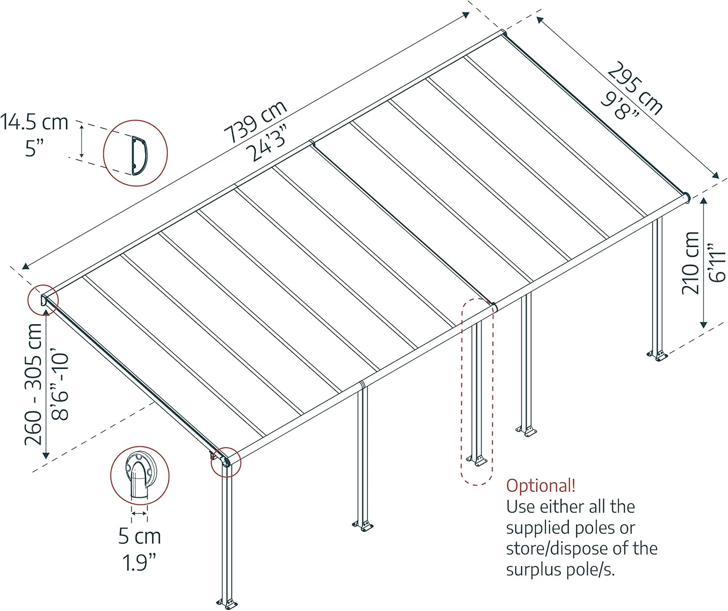 Pergola - Pergola série - 21.8m² gris anthracite, structure robuste - 704353
