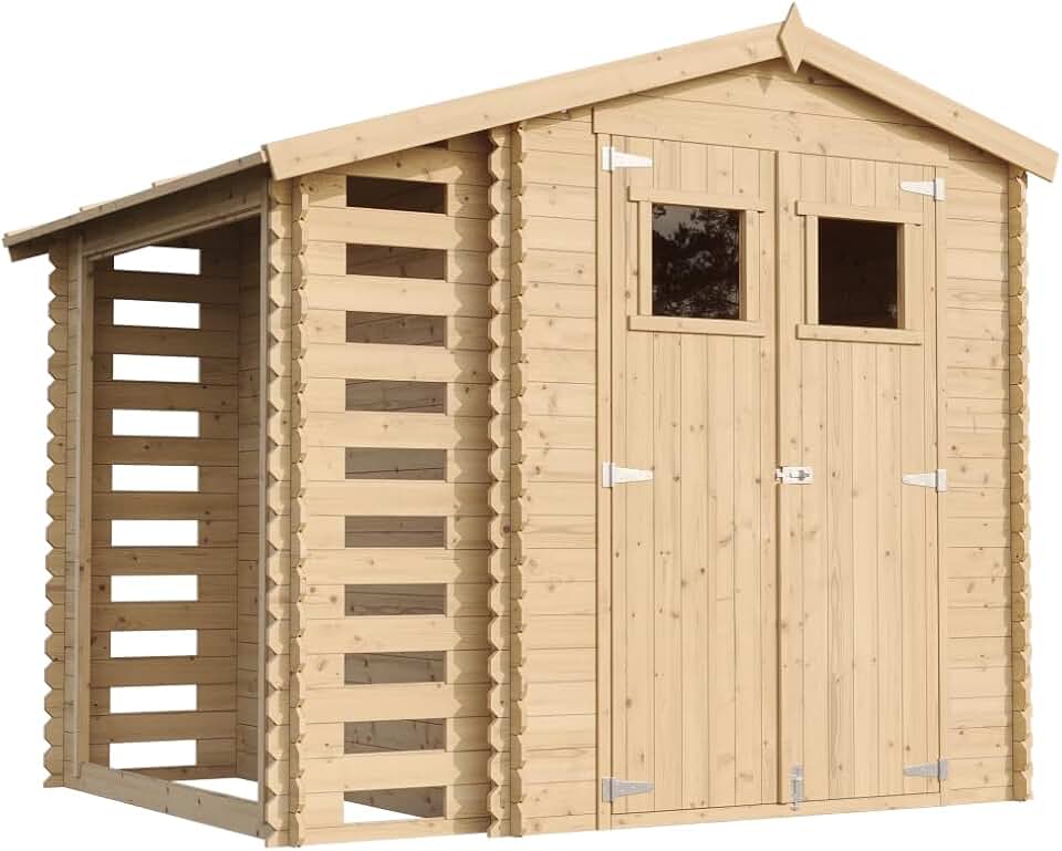 Abri de Jardin en Bois et Range bûches extérieur - Stockage extérieur I206xL272xH218 cm/ 3,53 + 0,97 m2 Petit abri à Outils, Local à vélos - jardinite M386