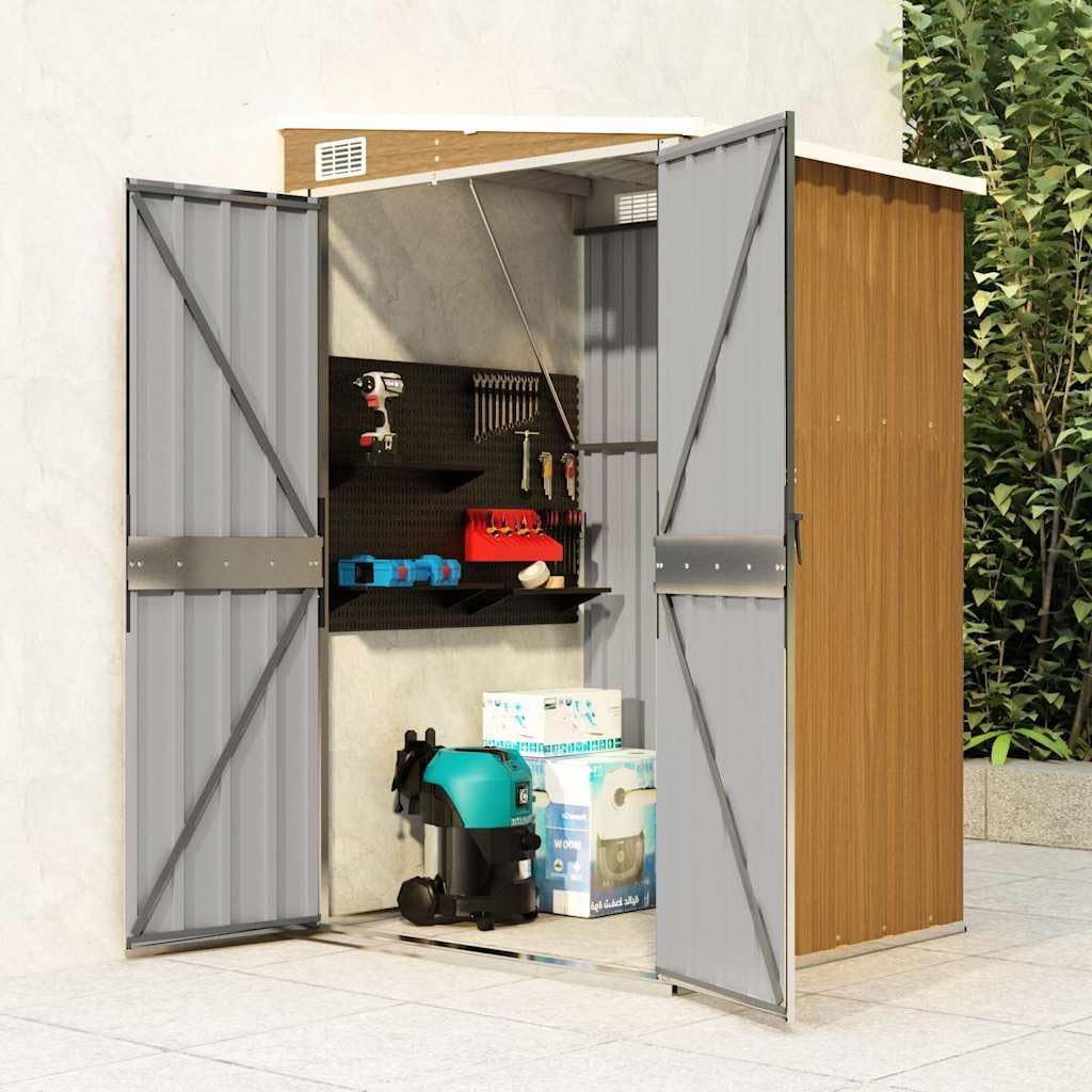 Remise de jardin murale - acier galvanisé, marron, 118x100x178 cm