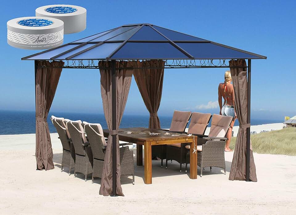 jardinite - tonnelle rigide métal - 3 x 3,6 m - panneaux latéraux polycarbonate, anti-poussière