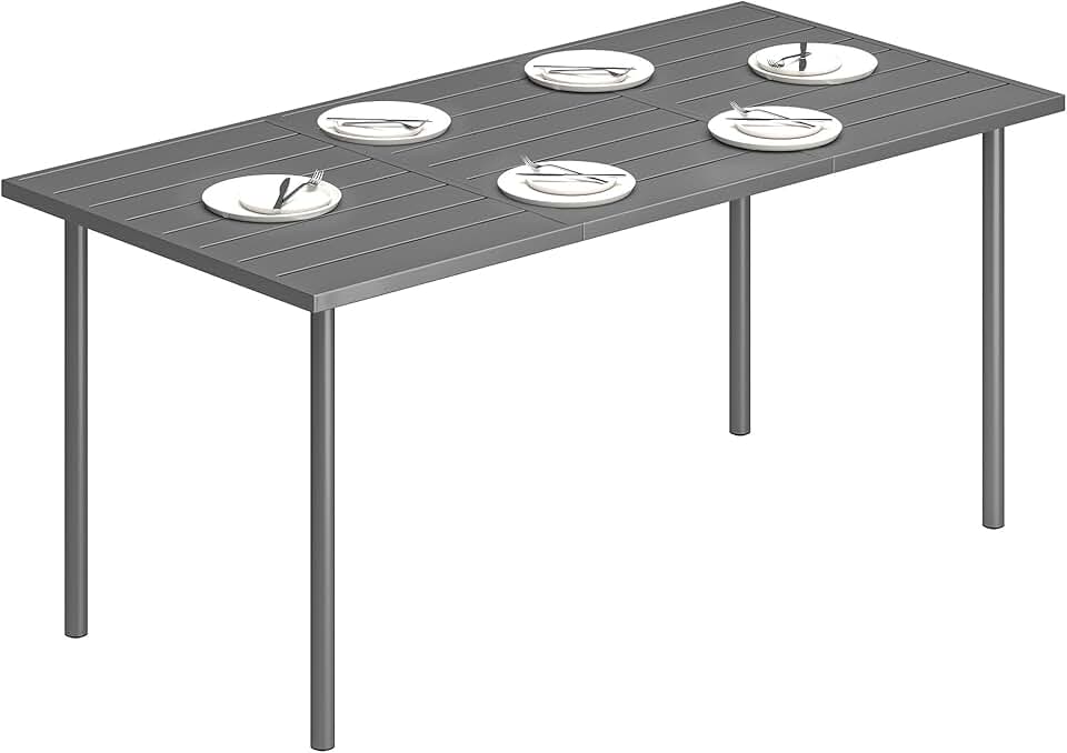 jardinite - Table jardin série 6 pers - 165x80 cm - métal lattes, extérieur