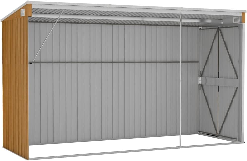 Abri de jardin mural - acier galvanisé marron - 118x288x178 cm - structure robuste - 316228