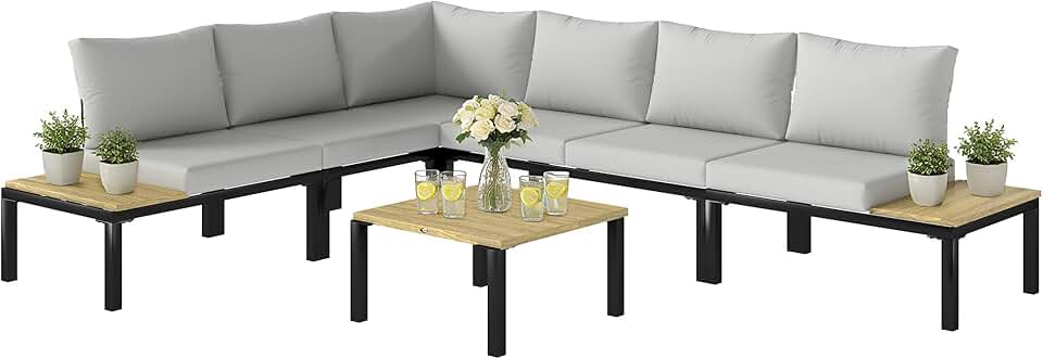 jardinite - ensemble salon jardin modulable 6 pièces - convertible en lit, table basse intégrée, gris anthracite