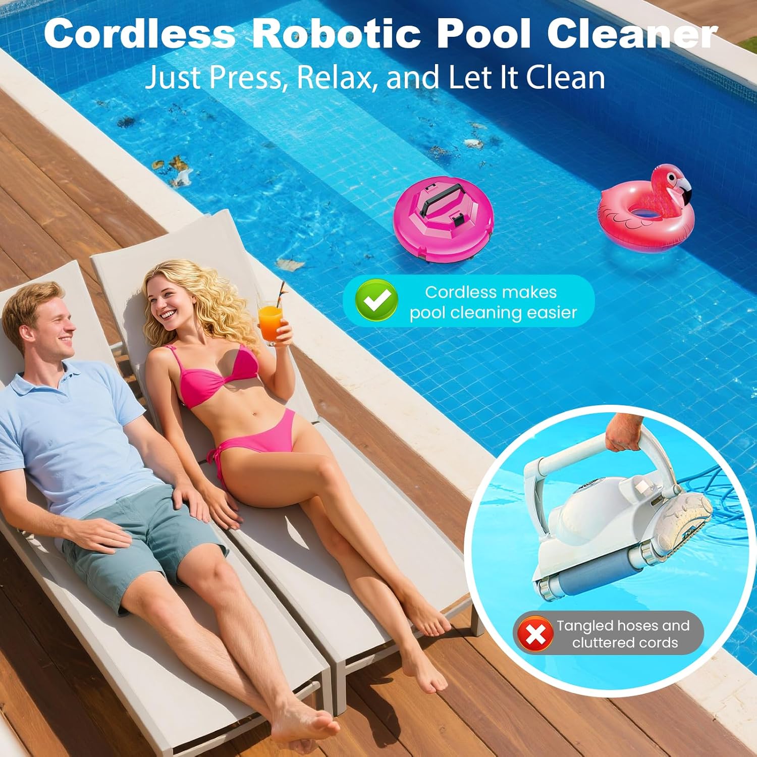 2026 Robot aspirateur de Piscine sans Fil pour Piscine Hors Sol 120 Minutes d'autonomie, Nettoyeur de Piscine Automatique pour Piscine creusée jusqu'à 1000 Pieds carrés Robot de Piscine autoparquant
