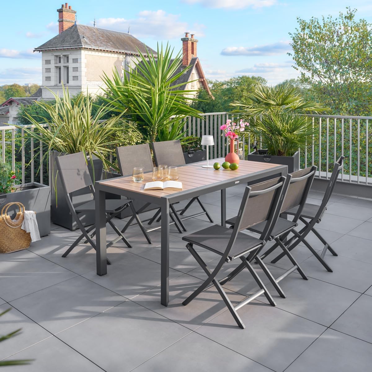 jardinite - Evasion 6 places - Effet bois honey, graphite - Aluminium