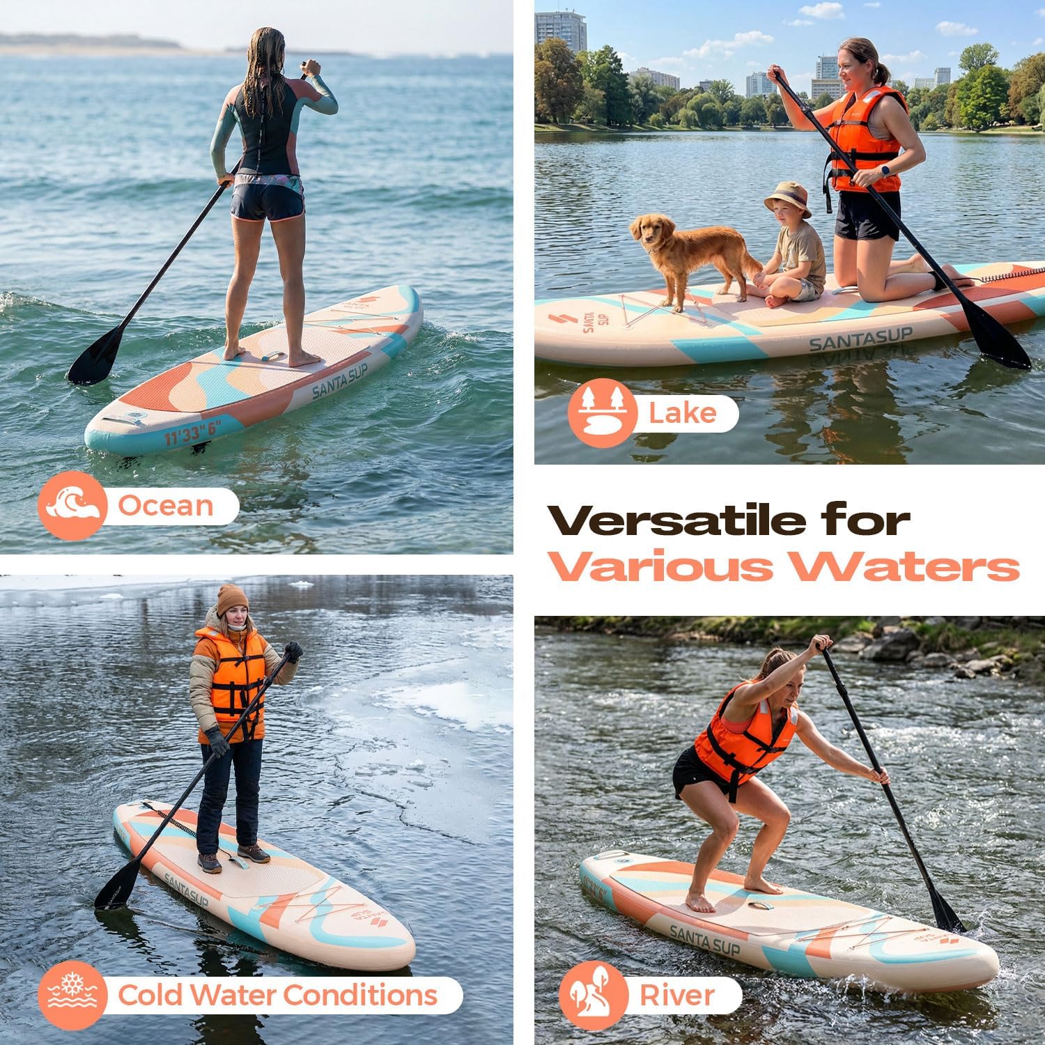 Tableau Gonflable Stand Up Paddle avec Accessoires Sup, Pont EVA antidérapant, Tableau Large 10'6