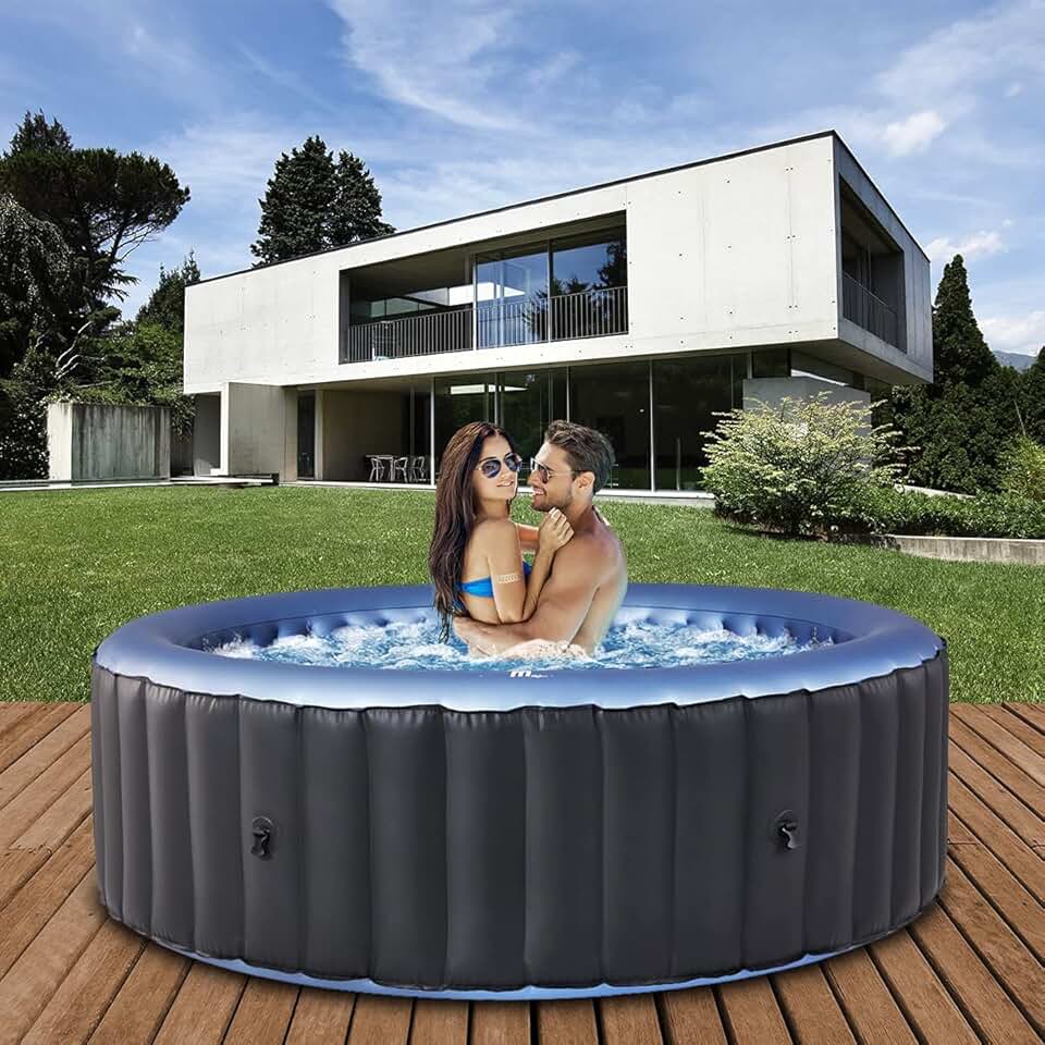 jardinite jardinite Spa Gonflable Extérieur Bergen C-BE041 | Rond ⌀ 180,0 cm - Spa Gonflable 4 Personnes - Nettoyage UV-C - Jusqu'à 1077 L - 40°C - Télécommande - 118 Jets (4 Personnes)