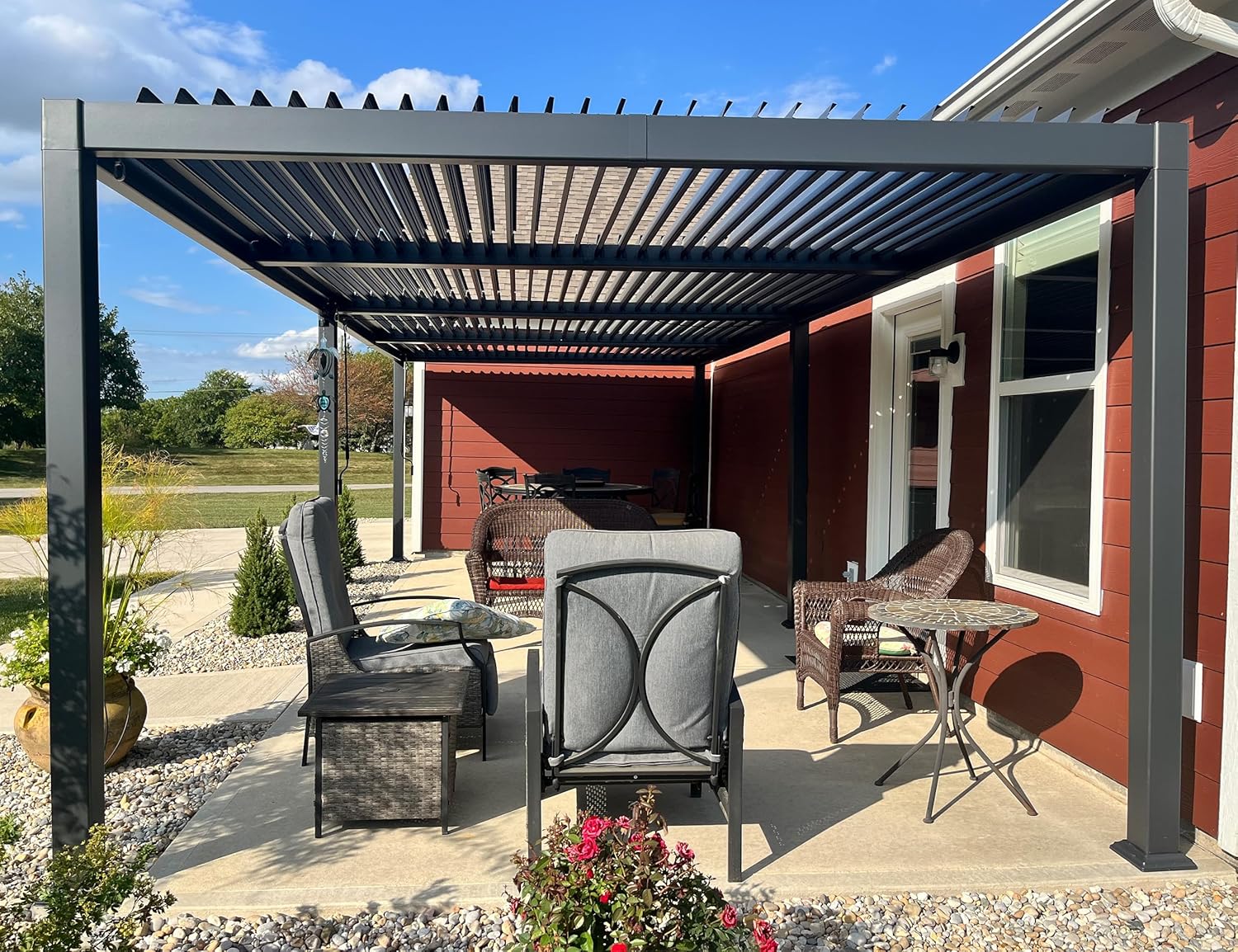 jardinite - Pergola bioclimatique série - 3,5x8,5m - aluminium, lames orientables, jardin, terrasse, gris