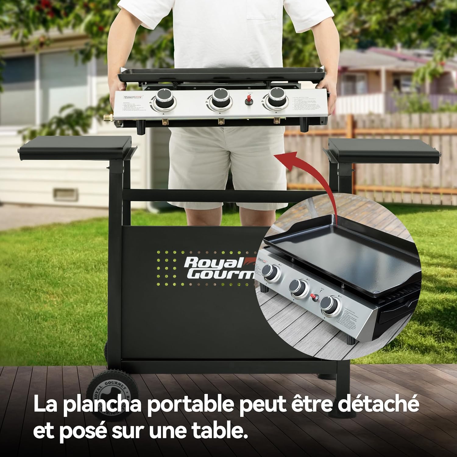 jardinite - Plancha sur chariot 62x35,5cm - 3 brûleurs puissants 7,5kW