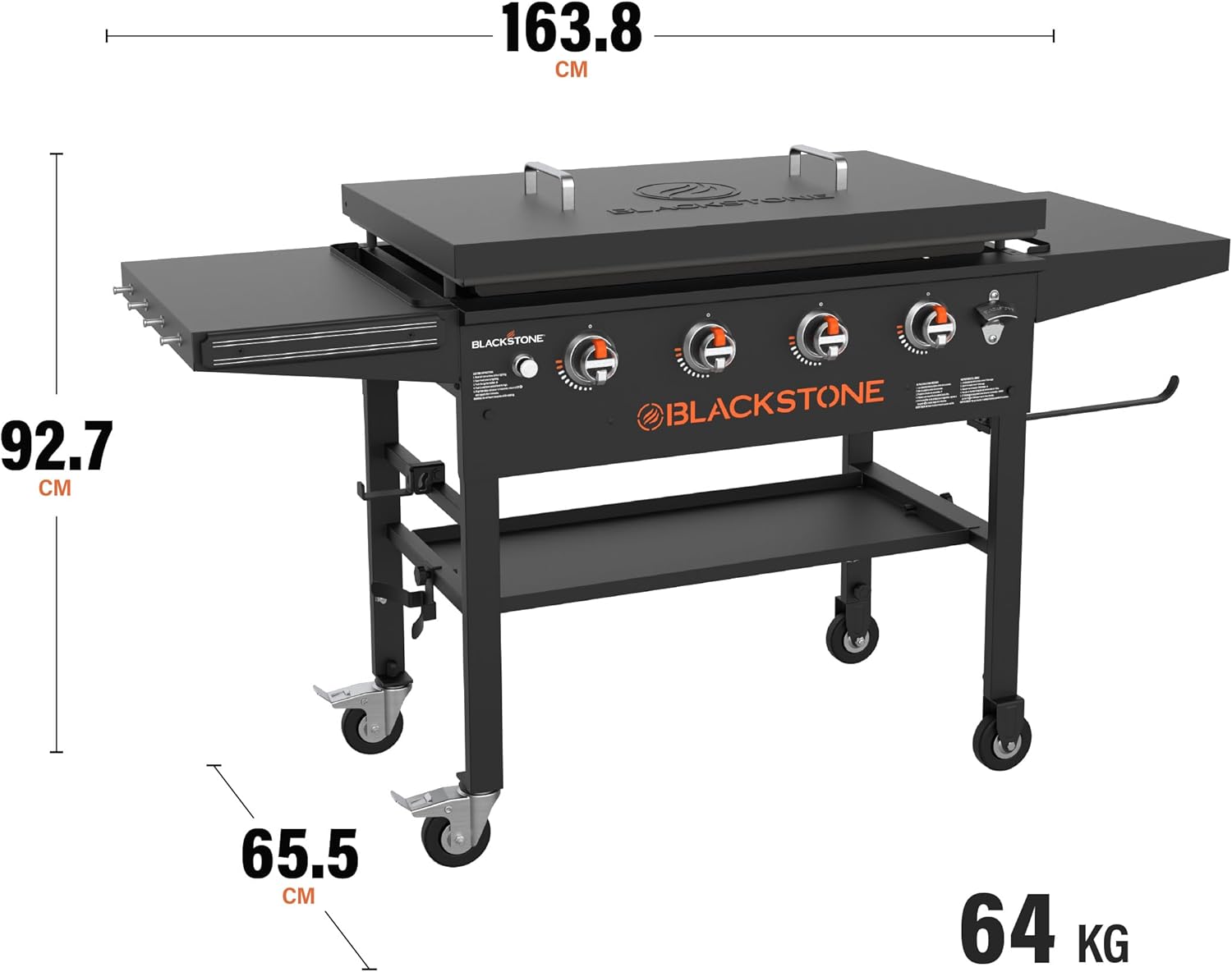Plancha avec couvercle - 4 brûleurs - grande surface - robuste