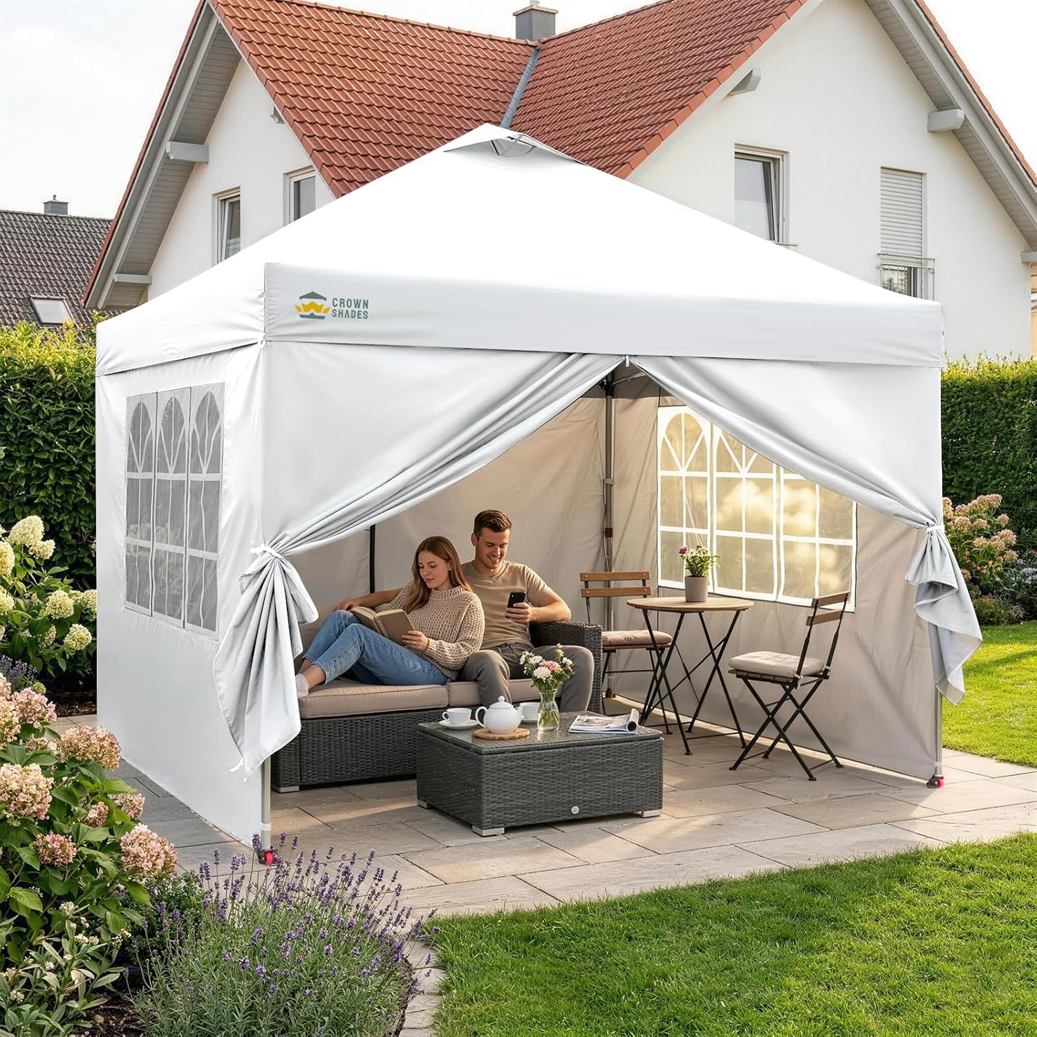 jardinite - Tonnelle Pliante - 3x3m - Imperméable, UPF 50+, 4 parois, sacs, blanc