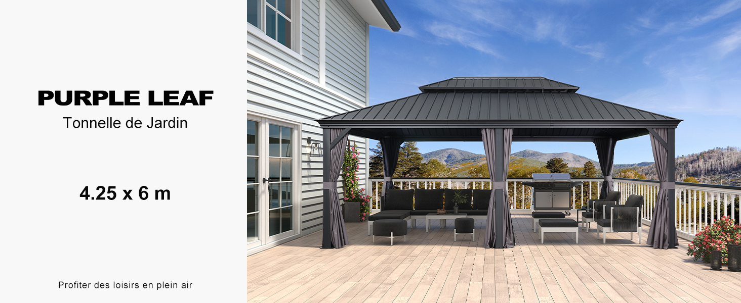 Tonnelle Aluminium avec Moustiquaire et Rideaux Pavillon de Jardin à Double Toit Acier Galvanisé