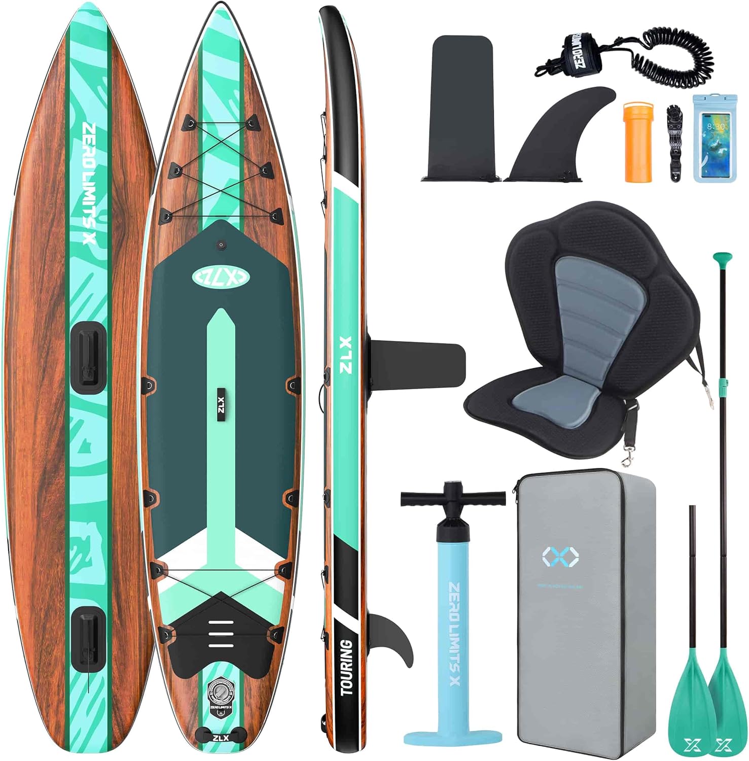 ZLX Planche de Paddle Gonflable Touring 350cm avec Siège Kayak | Sup Rapide et Stable Longue Distance, Charge 180kg, Stand Up Paddle Board Exploration