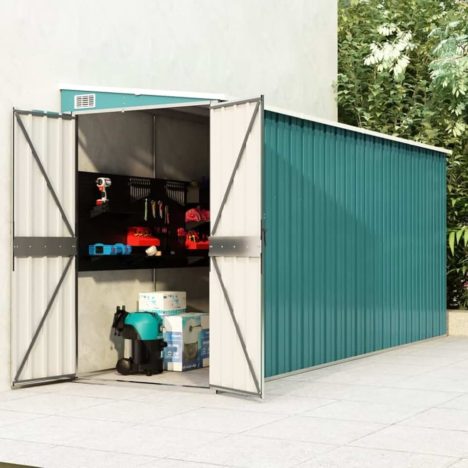 Abri de jardin mural acier galvanisé vert 118x382x178cm, robuste