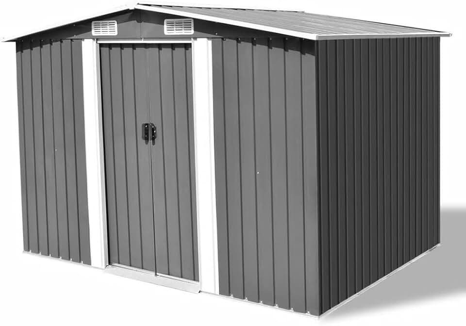 jardinite - Abri de jardin métal gris 257x205x178cm, rangement extérieur