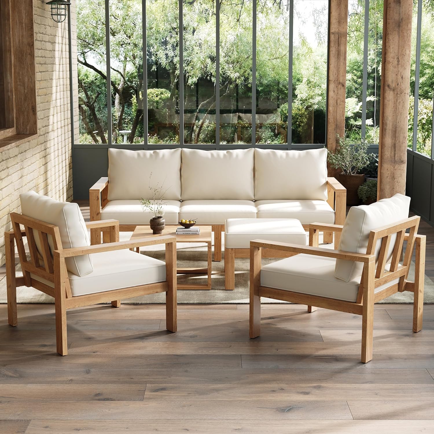 Canapé de jardin 4-6 places, acacia, modulable, table basse, fauteuils