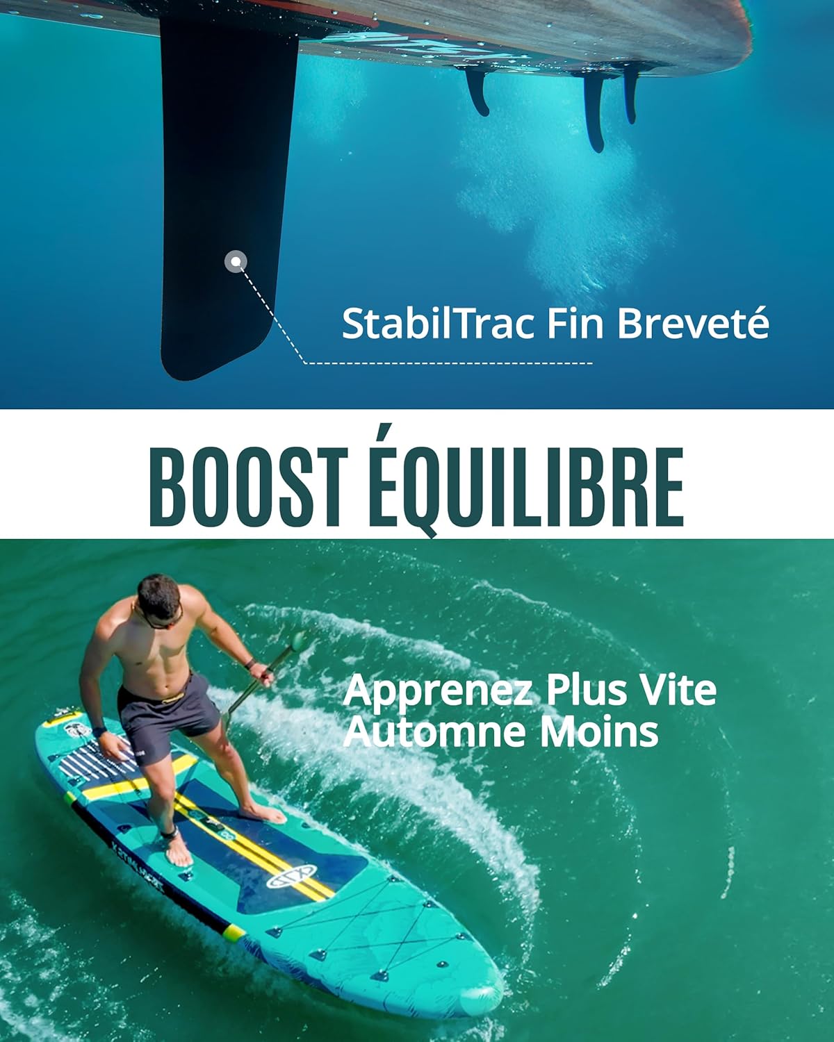 ZLX - Paddle gonflable série Extra Large - 350 x 89 cm - planche antidérapante stable, accessoires premium, siège gonfla