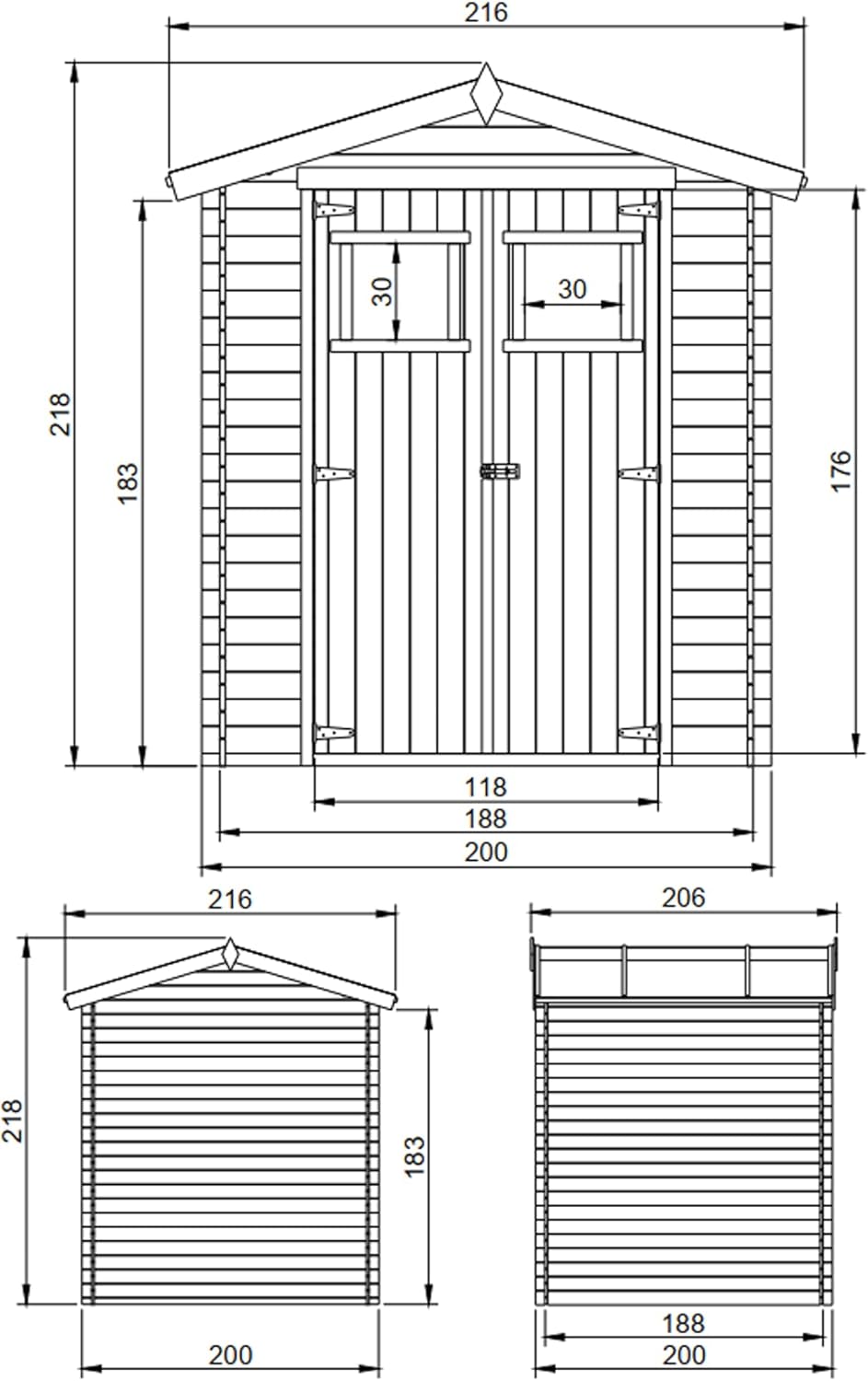 Abri de Jardin en Bois - Stockage extérieur I216xL206xH218 cm/ 3.53 m2 Petit abri à Outils, Local à vélos - jardinite M343
