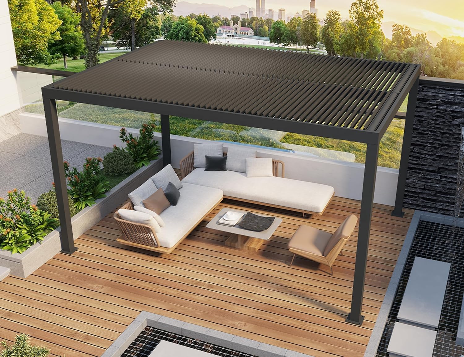 jardinite - pergola bioclimatique - 4,6x3,3 m - lames orientables, aluminium