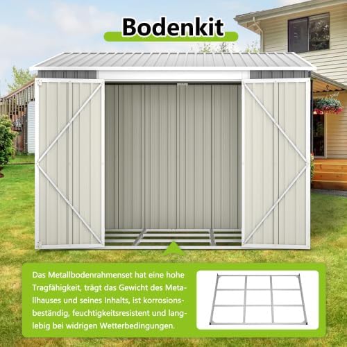 Abri de jardin avec toit à pignon, remise à outils 6x8 pieds, abri à outils en métal avec double portes et serrure, résistant aux intempéries avec sol, pour vélos et outils de jardin, gris