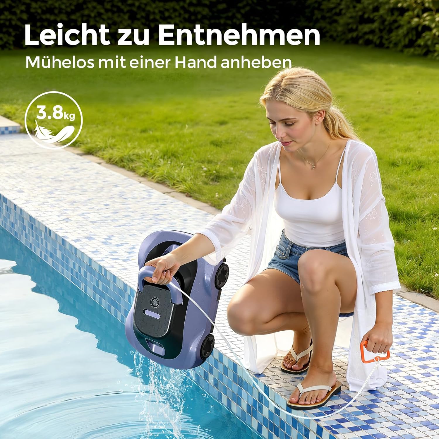 Robot Piscine sans Fil - 180min autonomie, aspiration puissante, filtration fine, pour piscine jusqu'à 200m²