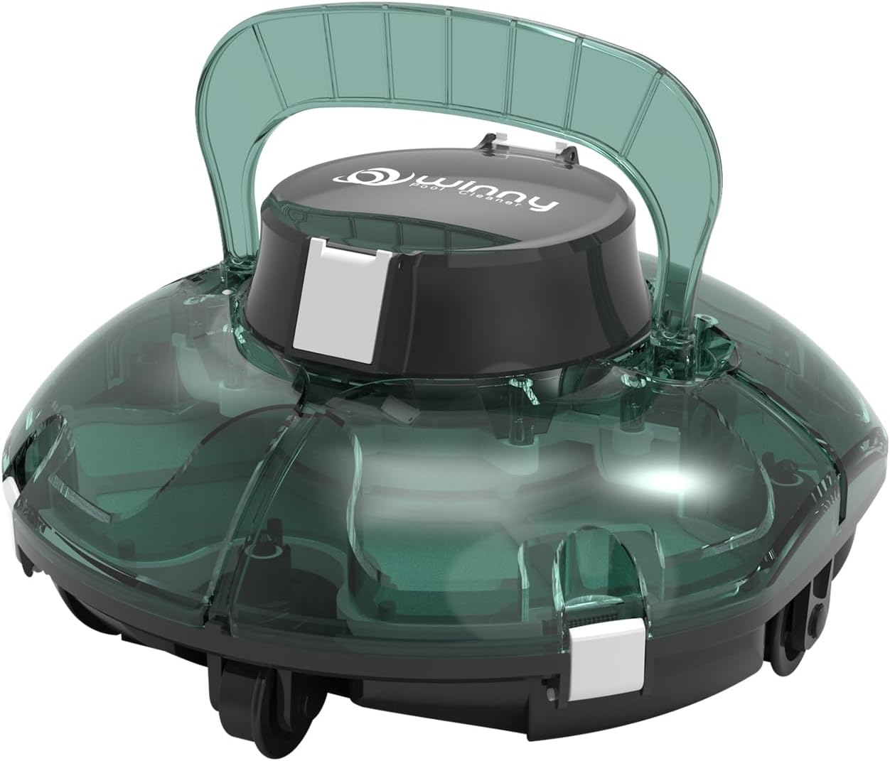 jardinite Winny 200 Robot Piscine, Aspirateur Piscine Sans Fil Avec Batterie, Autonomie 75 Min pour Piscines Hors-Sol 60m², Double Filtration,Stationnement Automatique(Transparent Vert Blanc)