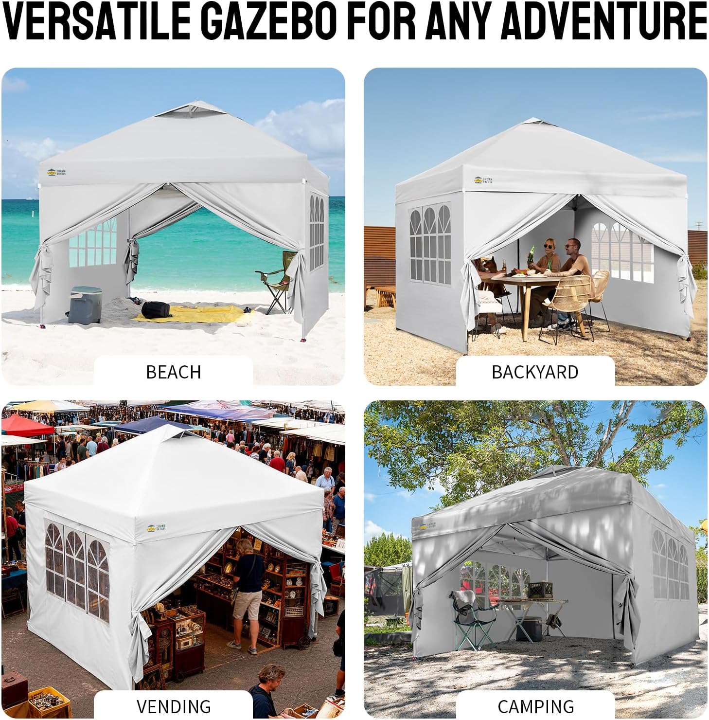 jardinite - Tonnelle Pliante - 3x3m - Imperméable, UPF 50+, 4 parois, sacs, blanc