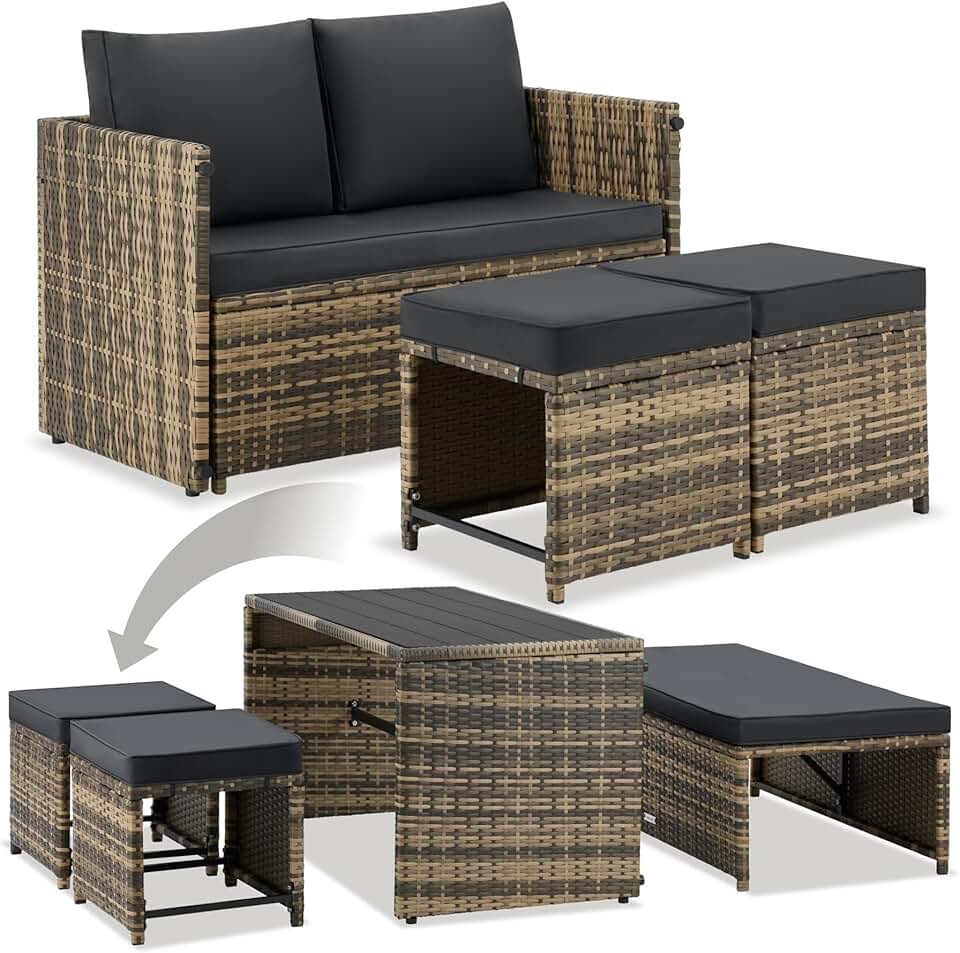 jardinite - Salon de jardin modulable 2en1 4 places - canape exterieur, encastrable, table et chaises