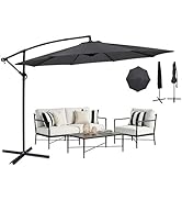 jardinite Parasol Déporté Inclinable 3x3M avec Manivelle, Pied Housse, Anti-UV UPF50+, Grand Para...