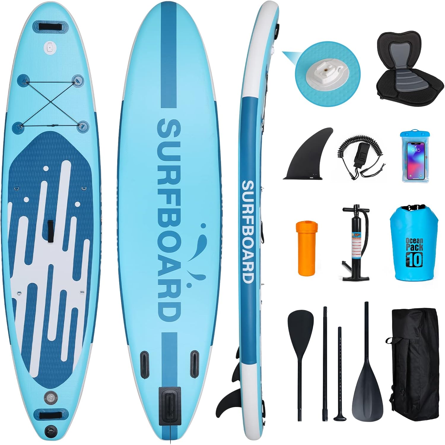 jardinite - Paddle gonflable adulte - 320/335cm - 2 places, siège kayak, pagaie alu, support caméra, jusqu'à 150kg