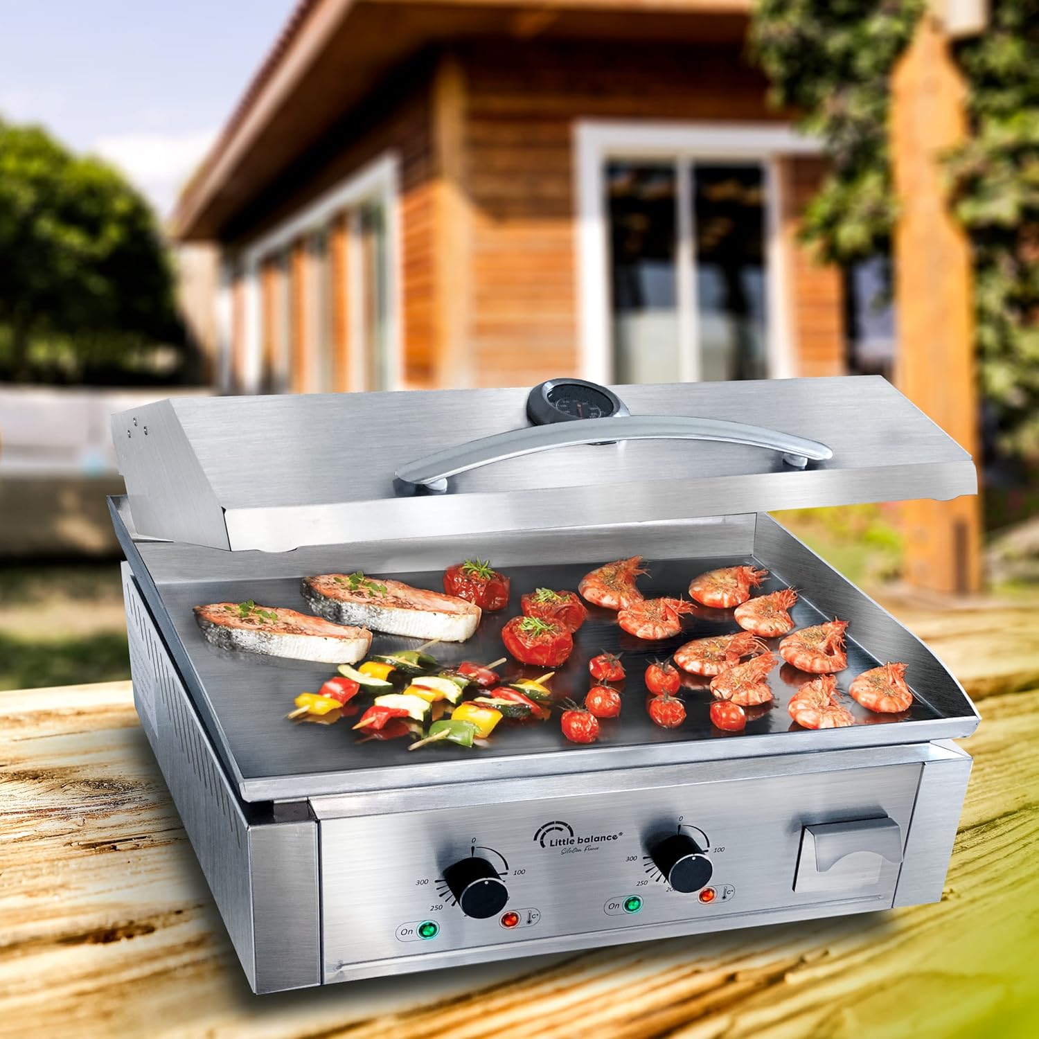 jardinite - Aquitaine Pro Plus - plancha inox 2 zones, couvercle, 3500W - 8473