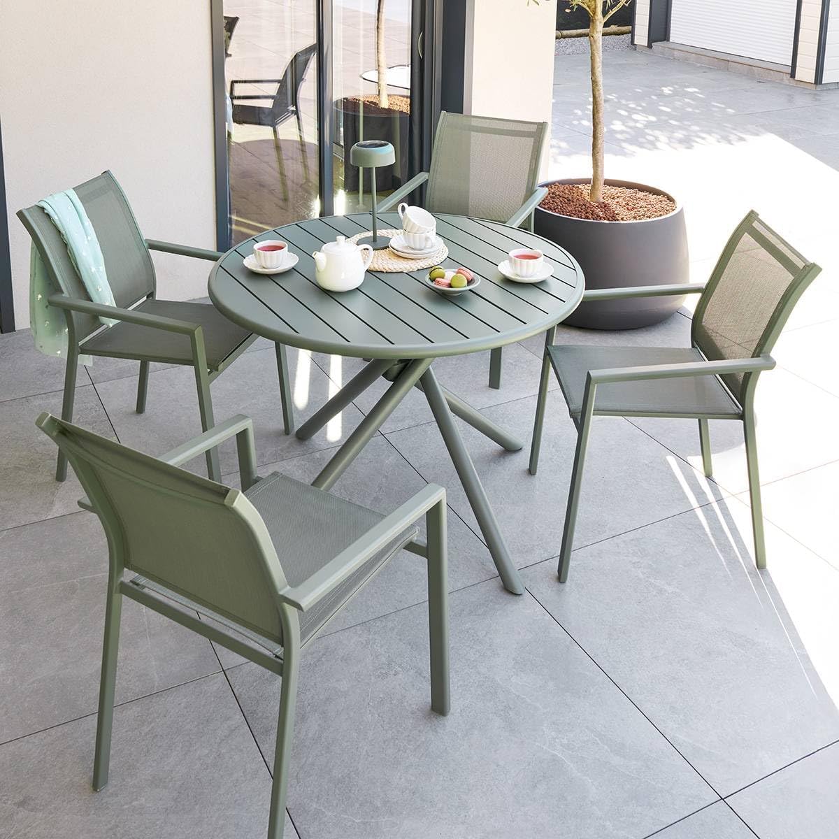 jardinite - Nebullia Table Jardin 4 places 105cm Vert Laurier