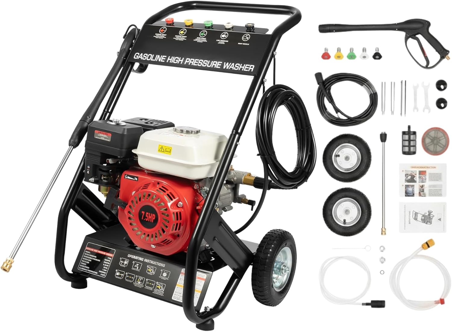 Nettoyeur haute pression thermique - 7.5 CV, 190 bar, moteur 4 temps, démarrage lanceur, 3400 tr/min