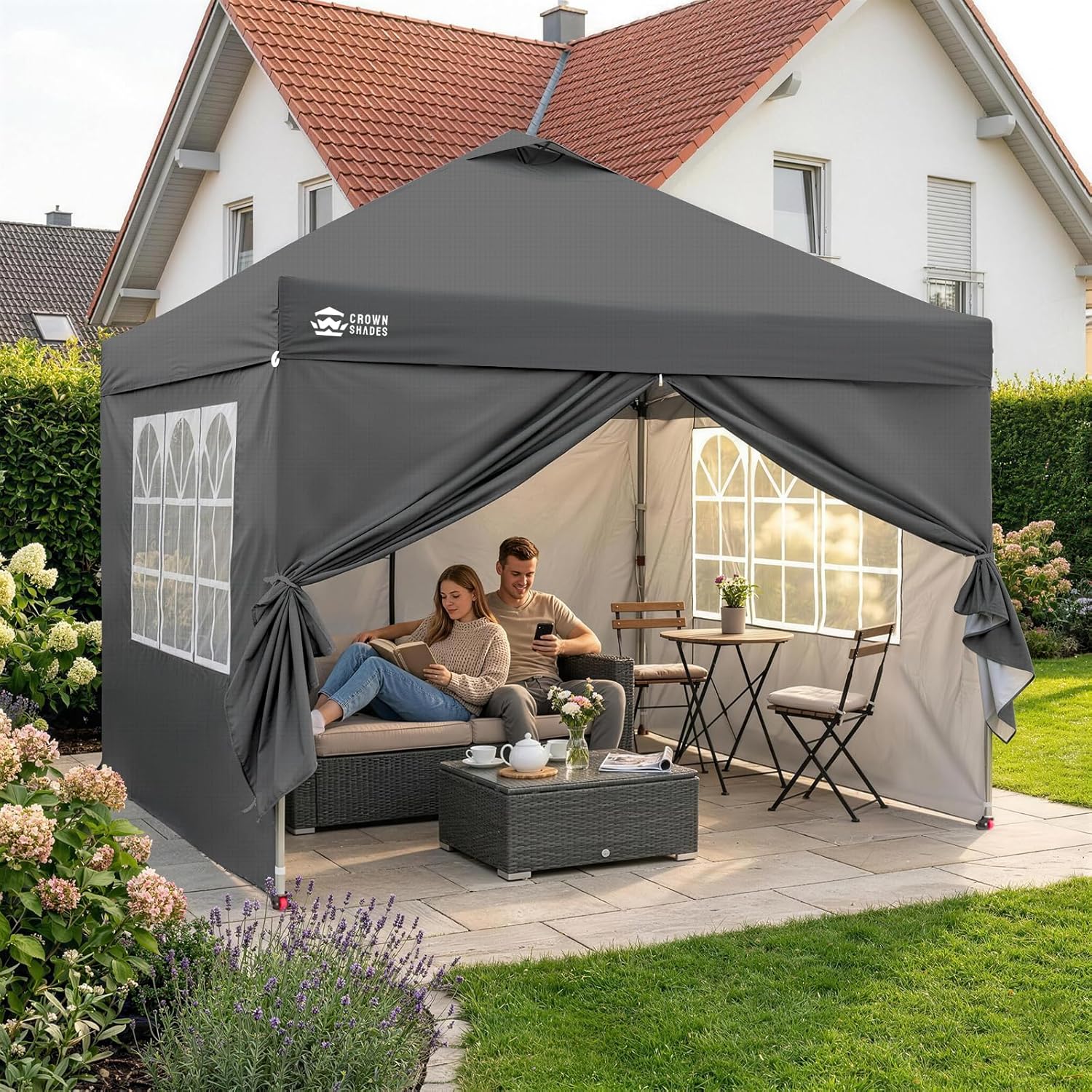 jardinite Tonnelle Pliante 3x3 Imperméable, Barnum Pliant de Jardin Exterieur, Pop-Up Gazebo avec Sac de Rangement, UPF 50+, avec 4 Parois Latérales Amovible, 4 Sac de Sable, Gris
