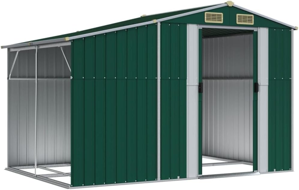 Abri de jardin acier galvanisé, toit incliné, 277x192,5x179 cm, vert